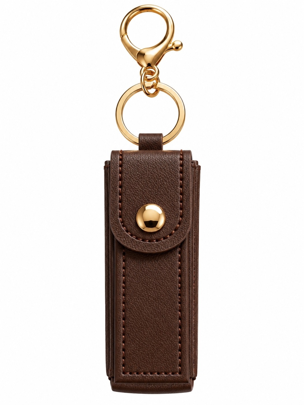 Brown Lipstick Keychain Holder with Gold Hardware